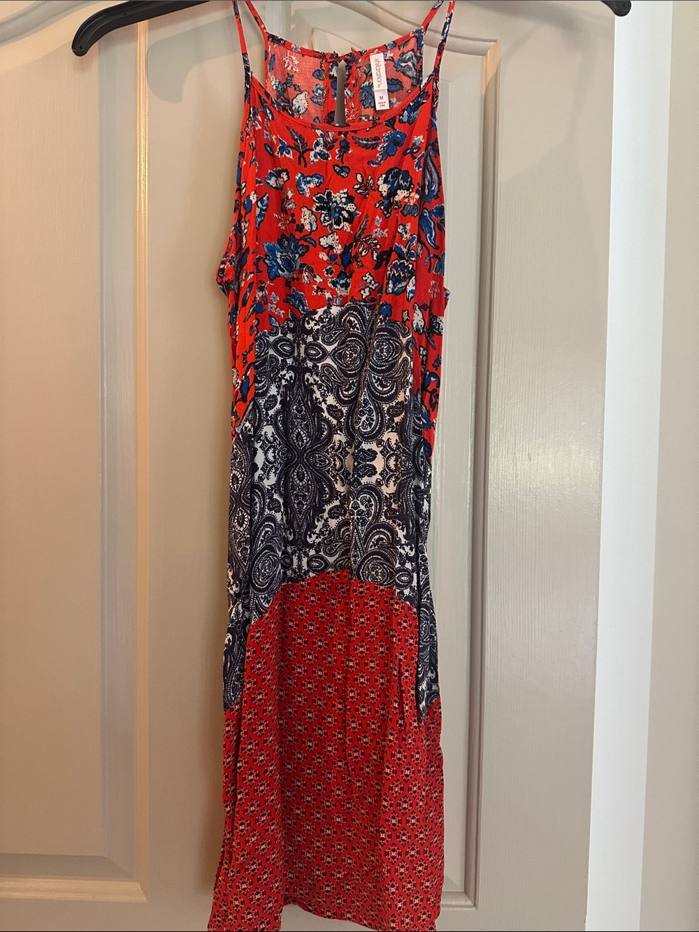 Xhilaration Red Floral & Navy Paisley Spaghetti-Strap Maxi Dress